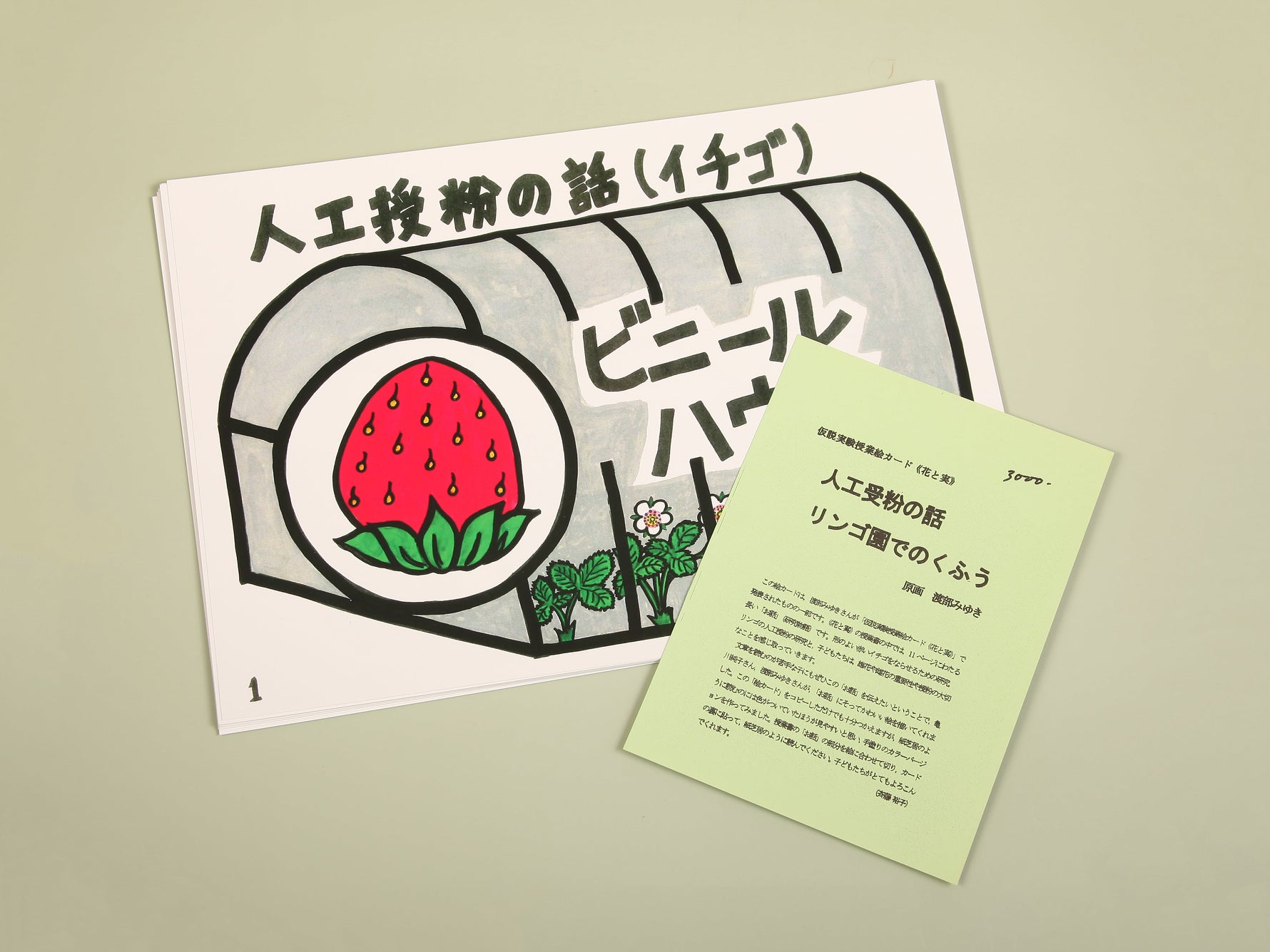 絵カード「人工授粉の話・リンゴ園での工夫」