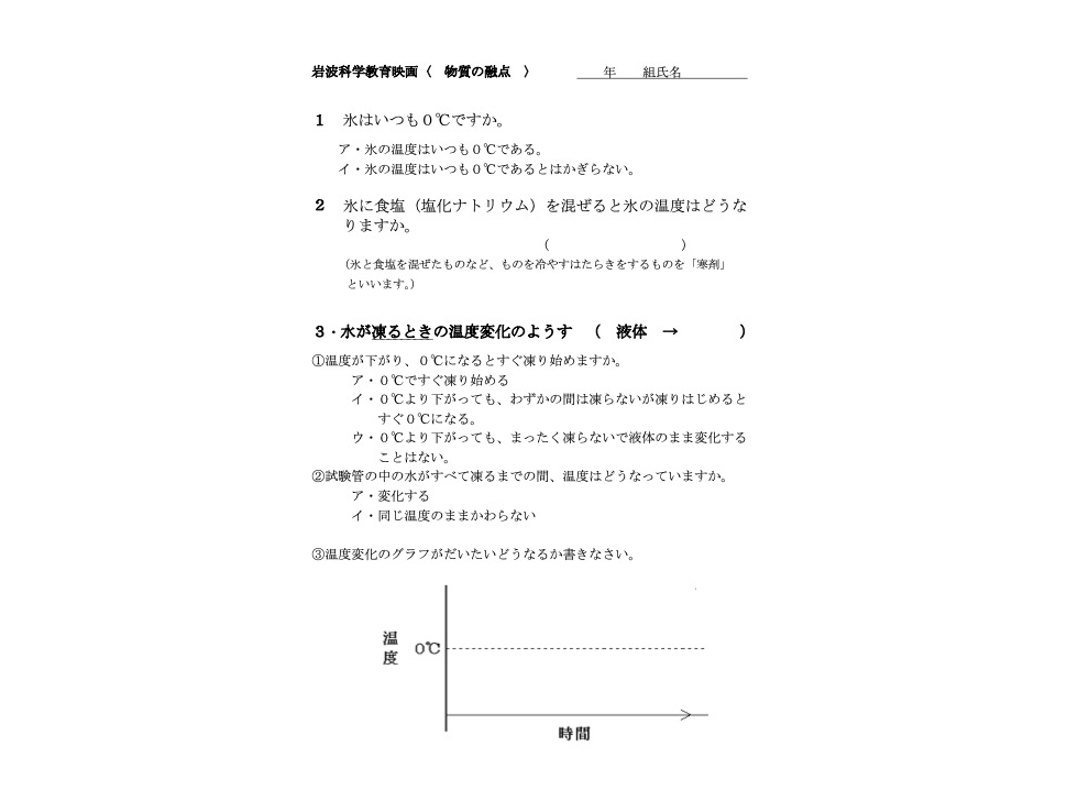 【ダウンロード版】岩波たのしい科学教育映画「物質の融点」授業プリント